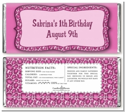 Cheetah Print Pink - Personalized Birthday Party Candy Bar Wrappers