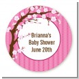 Cherry Blossom - Round Personalized Baby Shower Sticker Labels thumbnail