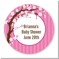 Cherry Blossom - Round Personalized Baby Shower Sticker Labels