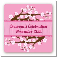 Cherry Blossom - Square Personalized Bridal Shower Sticker Labels