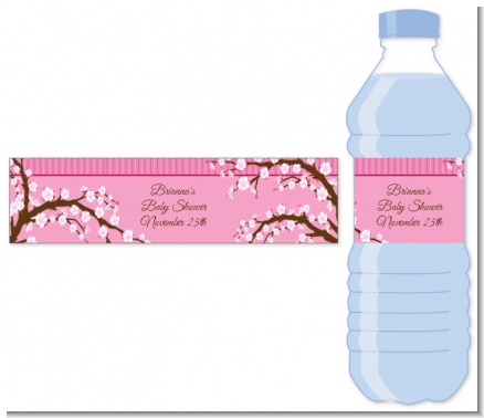 Cherry Blossom - Personalized Baby Shower Water Bottle Labels