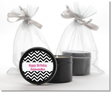 Chevron Black & White - Birthday Party Black Candle Tin Favors