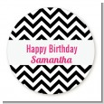 Chevron Black & White - Round Personalized Birthday Party Sticker Labels thumbnail