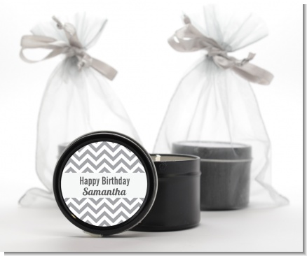 Chevron Gray - Birthday Party Black Candle Tin Favors