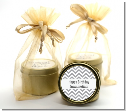 Chevron Gray - Birthday Party Gold Tin Candle Favors