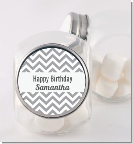 Chevron Gray - Personalized Birthday Party Candy Jar