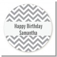 Chevron Gray - Round Personalized Birthday Party Sticker Labels thumbnail