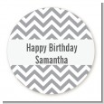Chevron Gray - Round Personalized Birthday Party Sticker Labels thumbnail