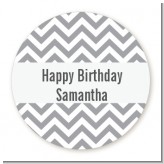 Chevron Gray - Round Personalized Birthday Party Sticker Labels