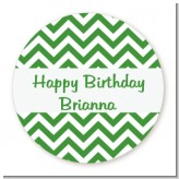 Chevron Green - Round Personalized Birthday Party Sticker Labels