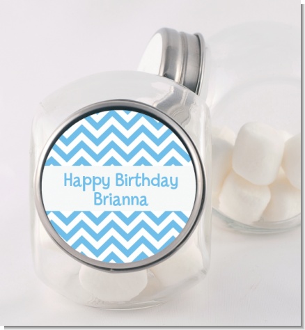 Chevron Light Blue - Personalized Birthday Party Candy Jar