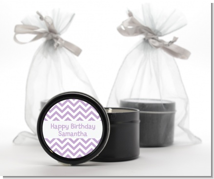 Chevron Purple - Birthday Party Black Candle Tin Favors