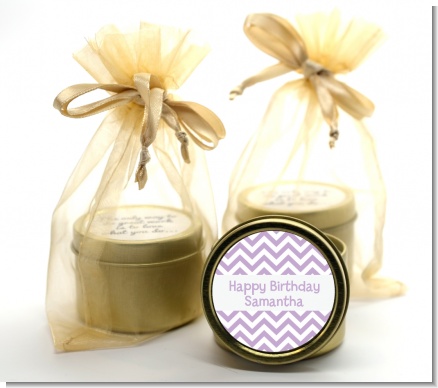 Chevron Purple - Birthday Party Gold Tin Candle Favors