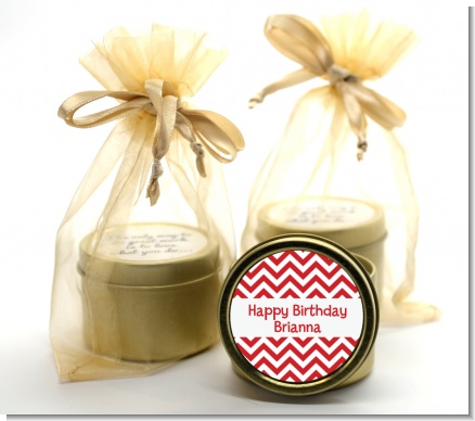 Chevron Red - Birthday Party Gold Tin Candle Favors