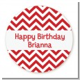 Chevron Red - Round Personalized Birthday Party Sticker Labels thumbnail