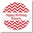 Chevron Red - Round Personalized Birthday Party Sticker Labels thumbnail