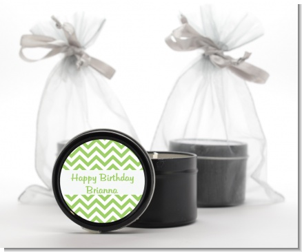 Chevron Sage Green - Birthday Party Black Candle Tin Favors