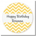 Chevron Yellow - Round Personalized Birthday Party Sticker Labels thumbnail