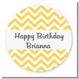 Chevron Yellow - Round Personalized Birthday Party Sticker Labels thumbnail