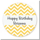 Chevron Yellow - Round Personalized Birthday Party Sticker Labels