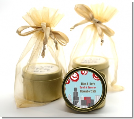 Chicago Skyline - Bridal Shower Gold Tin Candle Favors