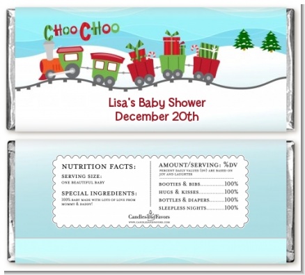 Choo Choo Train Christmas Wonderland - Personalized Baby Shower Candy Bar Wrappers