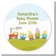 Choo Choo Train - Round Personalized Baby Shower Sticker Labels thumbnail