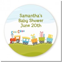 Choo Choo Train - Round Personalized Baby Shower Sticker Labels