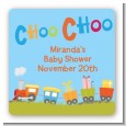 Choo Choo Train - Square Personalized Baby Shower Sticker Labels thumbnail
