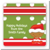 Christmas Baby African American - Square Personalized Baby Shower Sticker Labels