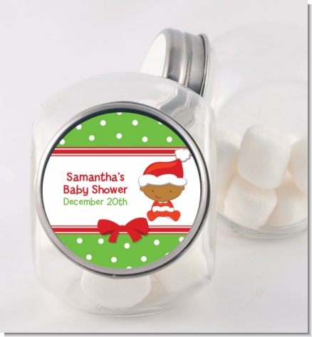 Christmas Baby African American - Personalized Baby Shower Candy Jar