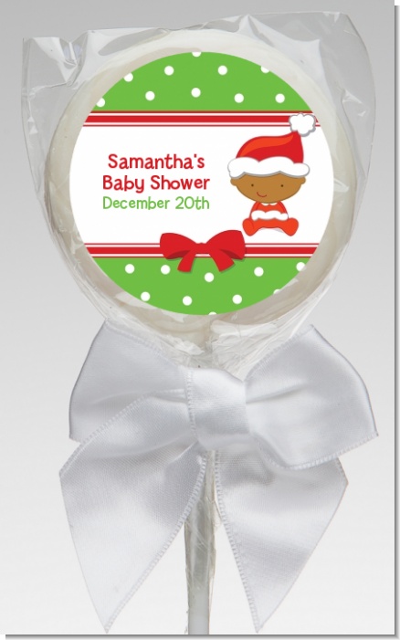 Christmas Baby African American - Personalized Baby Shower Lollipop Favors
