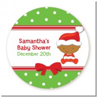 Christmas Baby African American - Round Personalized Baby Shower Sticker Labels