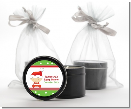 Christmas Baby Caucasian - Baby Shower Black Candle Tin Favors