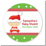 Christmas Baby Caucasian - Round Personalized Baby Shower Sticker Labels