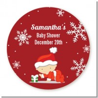 Christmas Baby Snowflakes - Round Personalized Baby Shower Sticker Labels