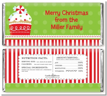 Christmas Cupcake - Personalized Christmas Candy Bar Wrappers