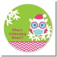 Winter Owl - Round Personalized Christmas Sticker Labels thumbnail