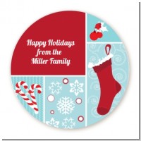 Happy Holidays on a String - Round Personalized Christmas Sticker Labels