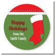 Christmas Stocking - Round Personalized Christmas Sticker Labels thumbnail