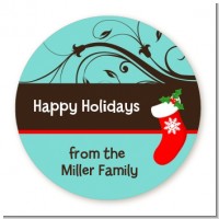 Christmas Tree and Stocking - Round Personalized Christmas Sticker Labels