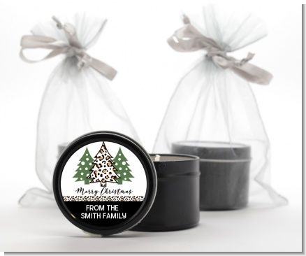 Christmas Tree Cheetah - Christmas Black Candle Tin Favors