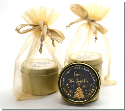Christmas Tree Gold Glitter - Christmas Gold Tin Candle Favors