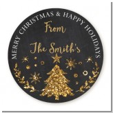 Christmas Tree Gold Glitter - Round Personalized Christmas Sticker Labels Christmas Tree Gold Glitter - Round Personalized Christmas Sticker Labels