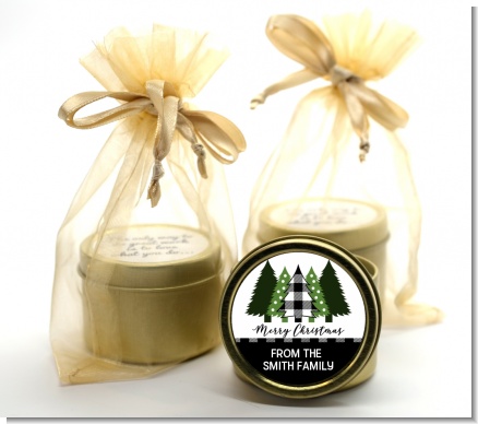 Christmas Tree Plaid - Christmas Gold Tin Candle Favors