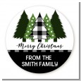 Christmas Tree Plaid - Round Personalized Christmas Sticker Labels thumbnail