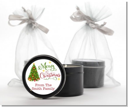 Christmas Tree Watercolor - Christmas Black Candle Tin Favors