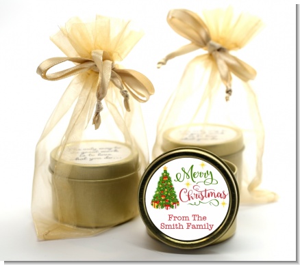 Christmas Tree Watercolor - Christmas Gold Tin Candle Favors