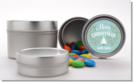 Christmas Tree with Glitter Scrolls - Custom Christmas Favor Tins