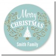 Christmas Tree with Glitter Scrolls - Round Personalized Christmas Sticker Labels thumbnail